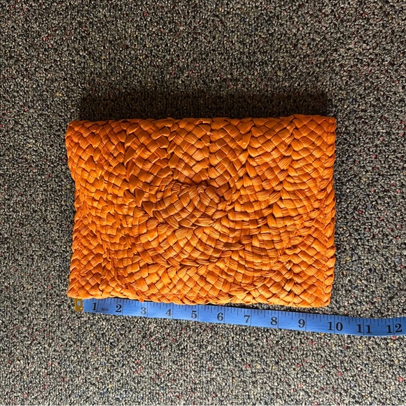 AMAZON Orange Straw Rattan Woven Medium Envelope Clutch Bag Purse Wallet Magnet - Picture 9 of 16